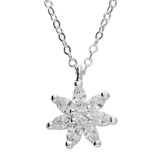 Silver Cubic Zirconia Flower 41-46cm Necklace