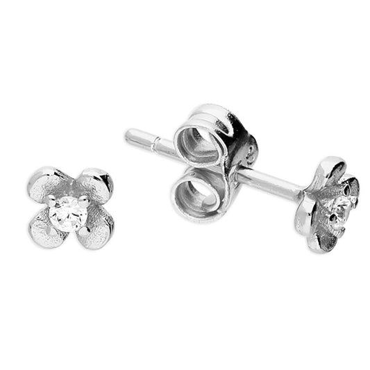 Sterling Silver Cubic Zirconia Tiny Flower Stud Earrings