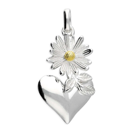 Sterling Silver & Gold Plated Daisy Heart Pendant