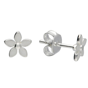 Sterling Silver White Enamel Flower Stud Earrings