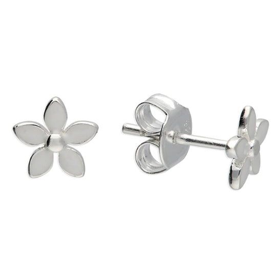 Sterling Silver White Enamel Flower Stud Earrings