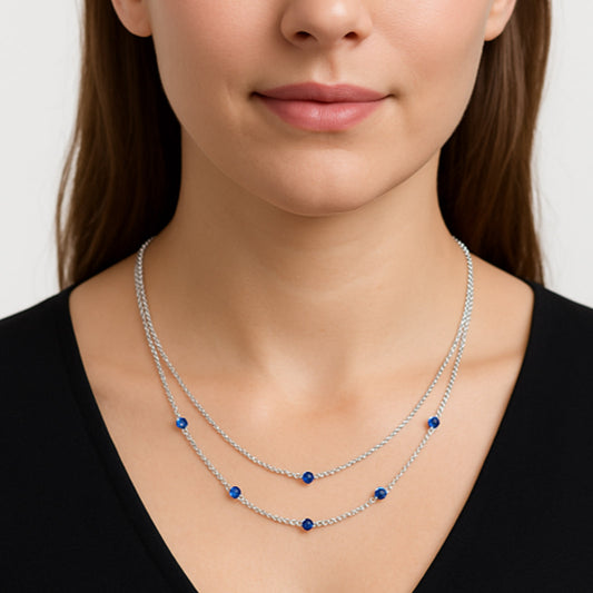 18ct White Gold Sappire &  Diamond Double Row Collar