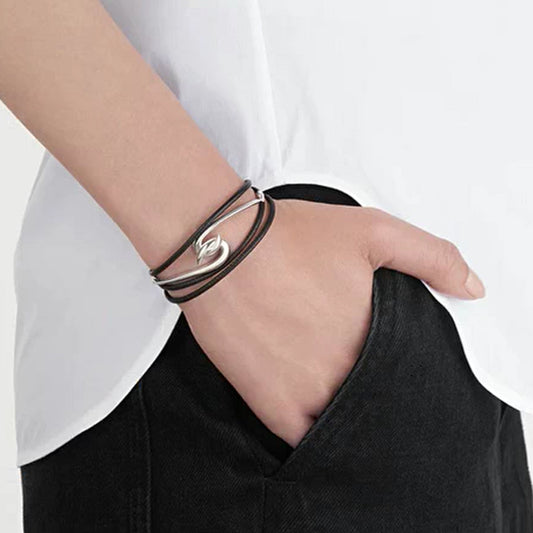 Shaun Leane Silver & Leather Hook Large Size Bracelet