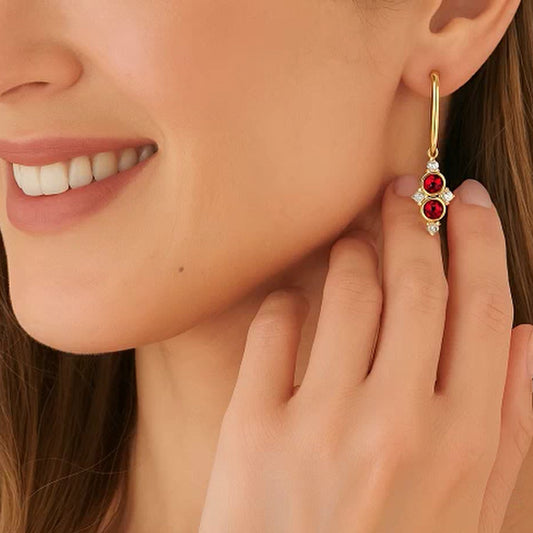 18ct Yellow Gold Bouquet Ruby & Diamond Earrings