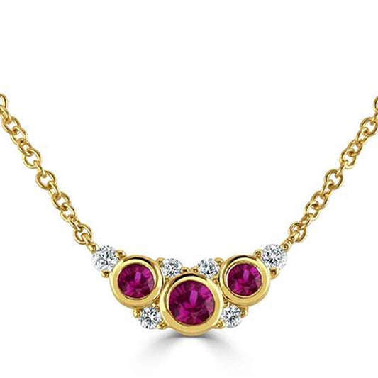 18CT YYELLOW GOLD RUBY & DIAMOND 0.45CT BOUQUET NECKLACE