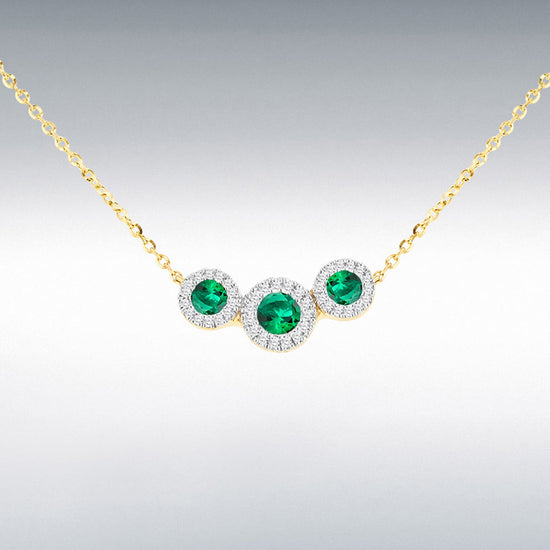 9Y DIAMOND LAB EMERALD TRIO CLUSTER NECKLET