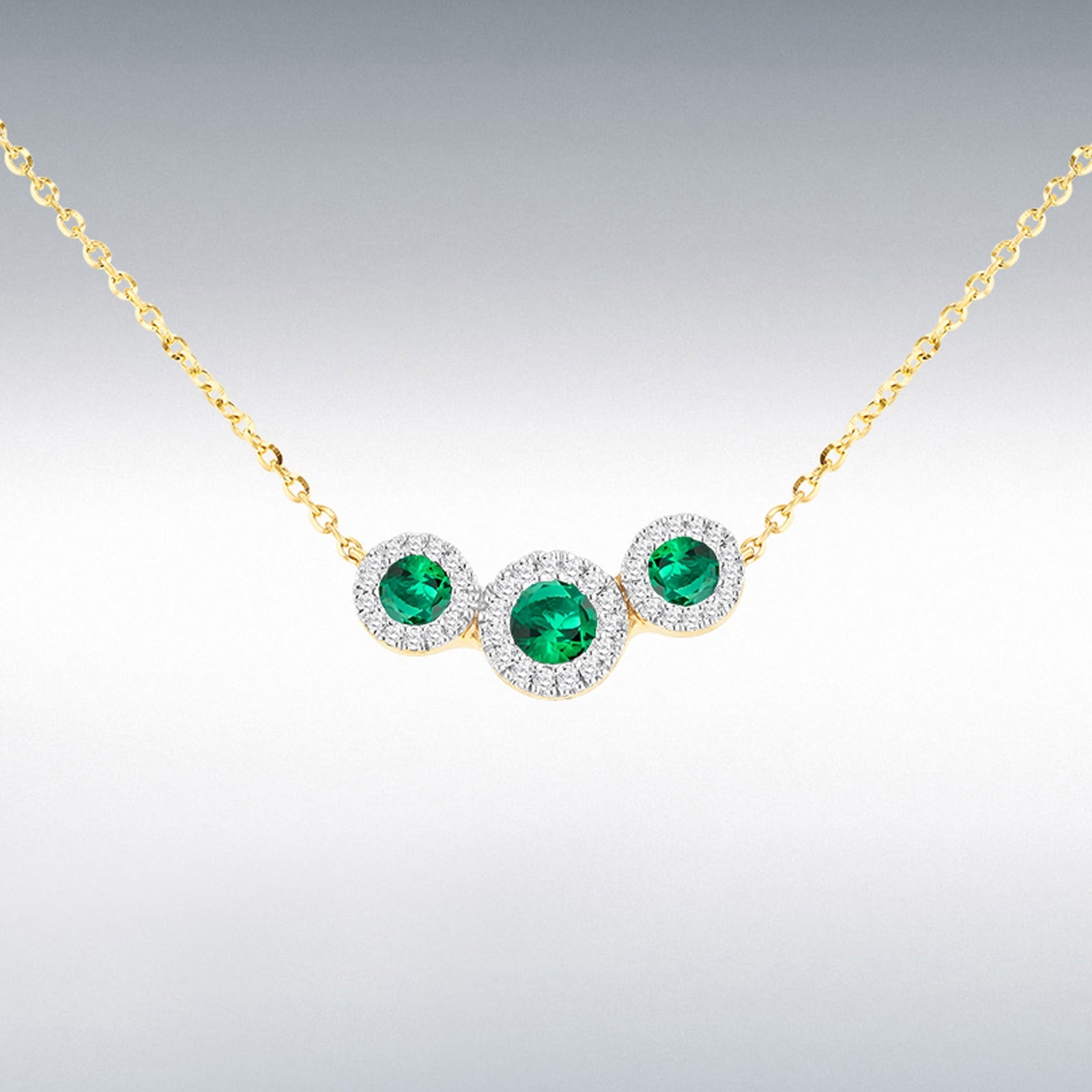 9Y DIAMOND LAB EMERALD TRIO CLUSTER NECKLET