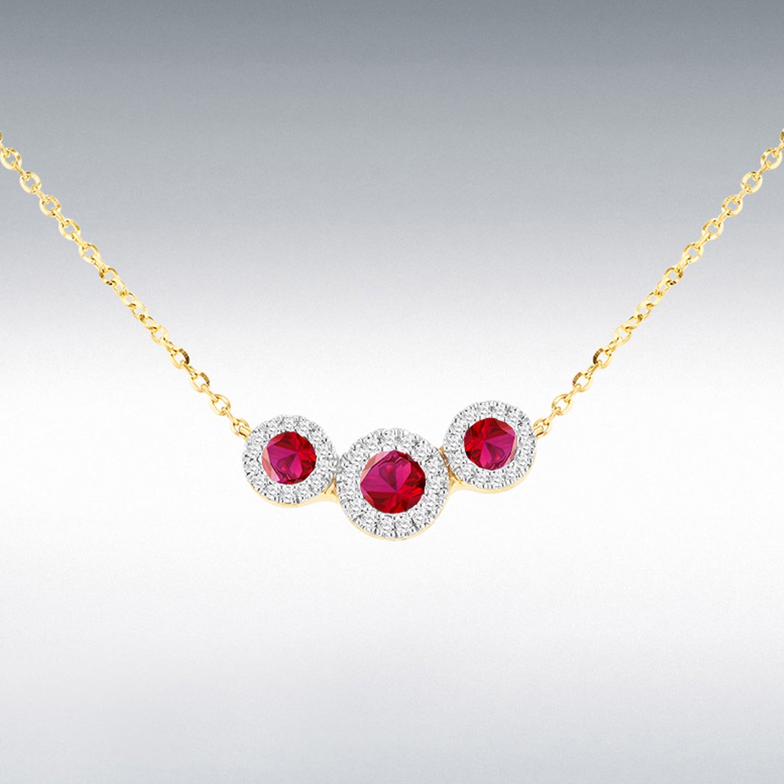 9Y DIAMOND LAB RUBY TRIO CLUSTER NECKLET