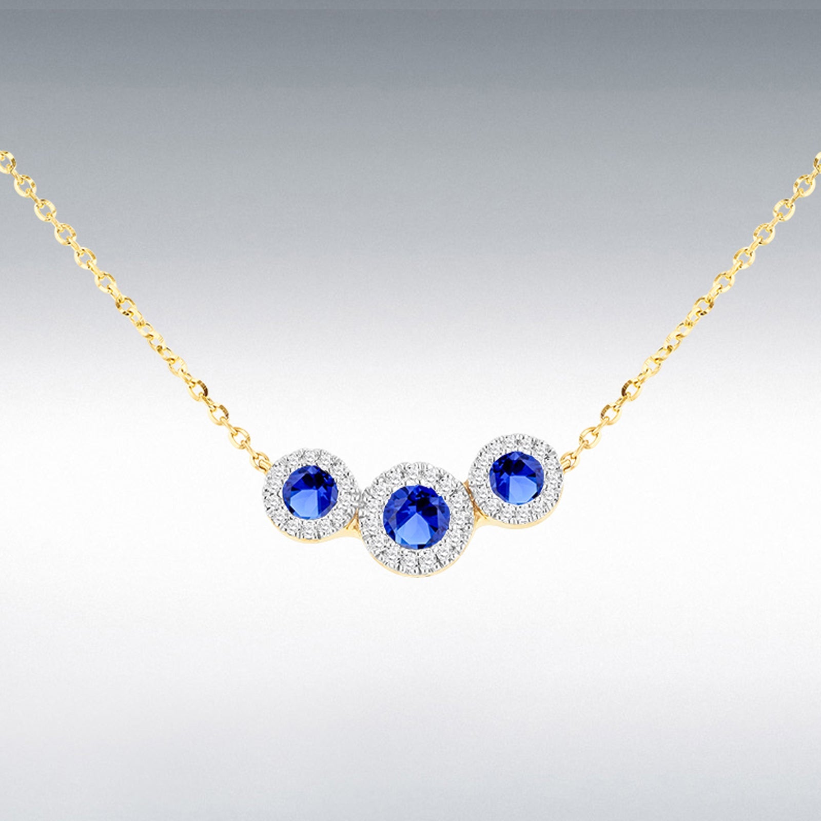 9Y DIAMOND LAB SAPPHIRE TRIO CLUSTER NECKLET