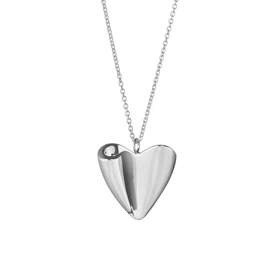 GEORG JENSEN SILVER FOLDED HEART PENDANT & CHAIN