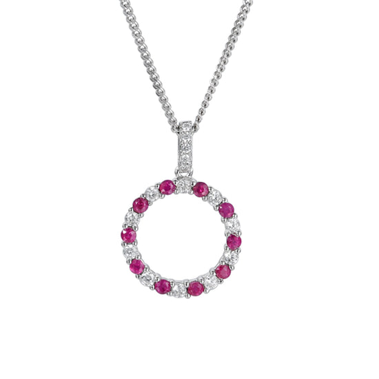 SIL RUBY & CZ OPEN CIRCLE & CHAIN