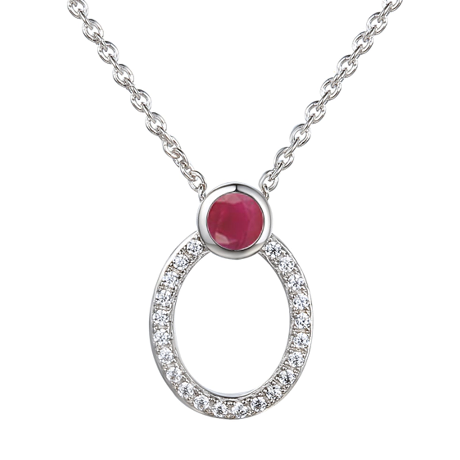 SIL RUBY & CZ OVAL NECKLACE