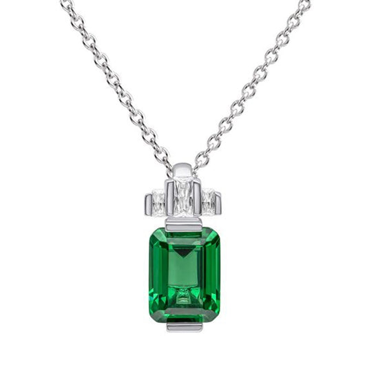 DF GREEN/WHITE CZ  PENDANT + CHAIN