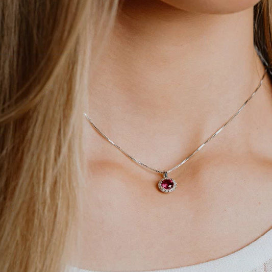 Diamonfire Silver Red & White Cubic Zirconia Cluster Pendant & Chain Necklace