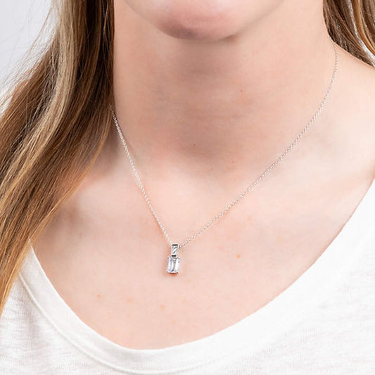 Diamonfire Silver Emerald Cut Cubic Zirconia Pendant & Chain Necklace