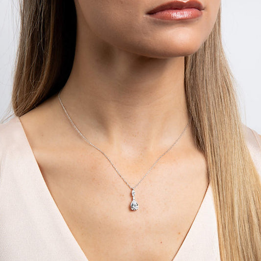 Diamonfire Silver Teardrop and Marquise Cubic Zirconia Pendant and Chain Necklace