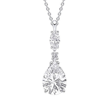 Diamonfire Silver Teardrop and Marquise Cubic Zirconia Pendant and Chain Necklace