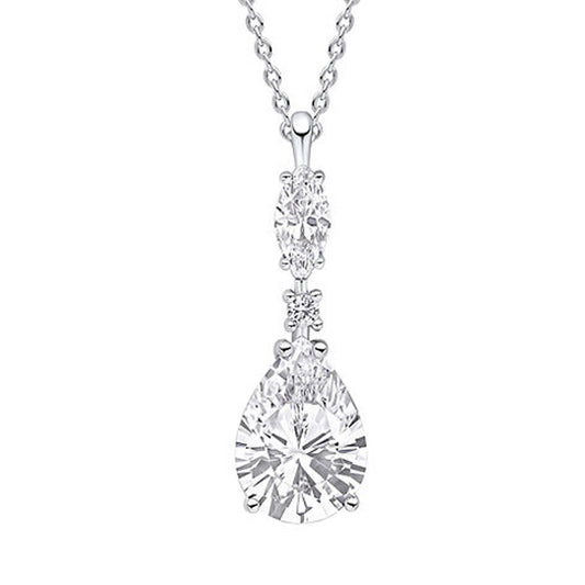 Diamonfire Silver Teardrop and Marquise Cubic Zirconia Pendant and Chain Necklace