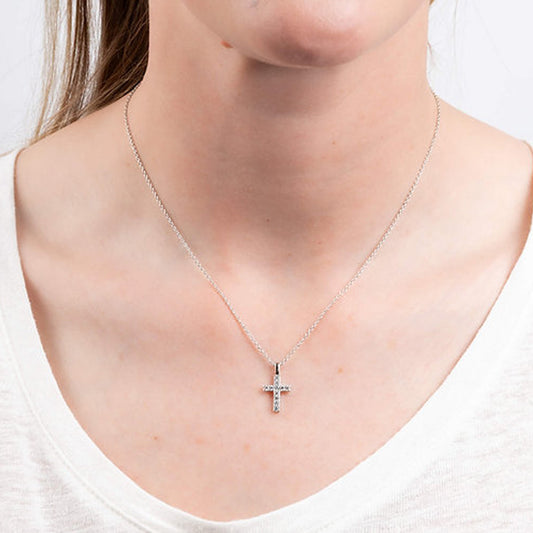 Diamonfire Silver Cubic Zirconia Cross Pendant & Chain Necklace