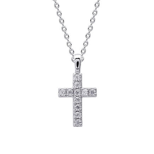 Diamonfire Silver Cubic Zirconia Cross Pendant & Chain Necklace