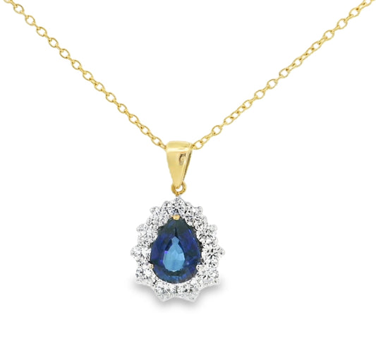 18ct Gold Sapphire & Diamond 2.51ct Pear Shaped Necklace