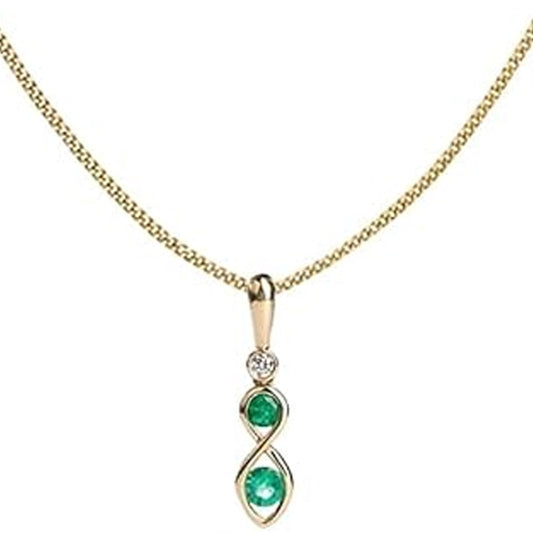 18CT YELLOW GOLD EMERALD & DIAMOND INFINITY PENDANT