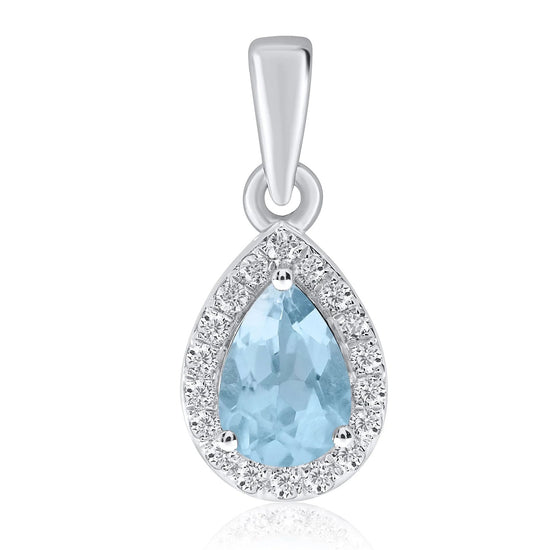 9W AQUAMARINE/DIAMOND TEARDROP CLUSTER PENDANT