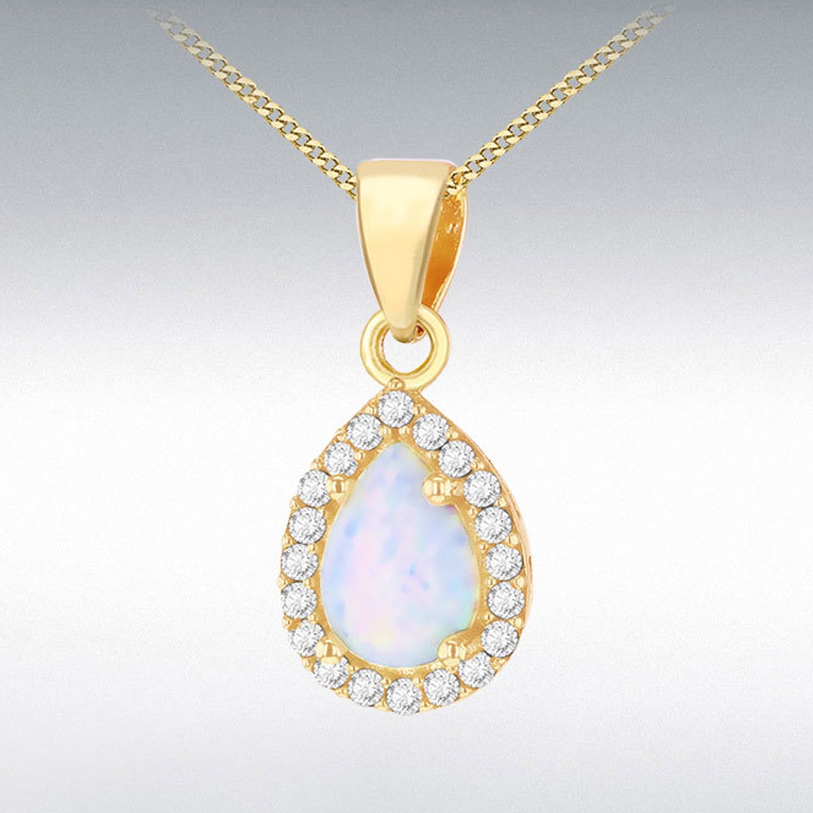 9Y TEARDROP SYN OPAL CZ CLUSTER PENDANT