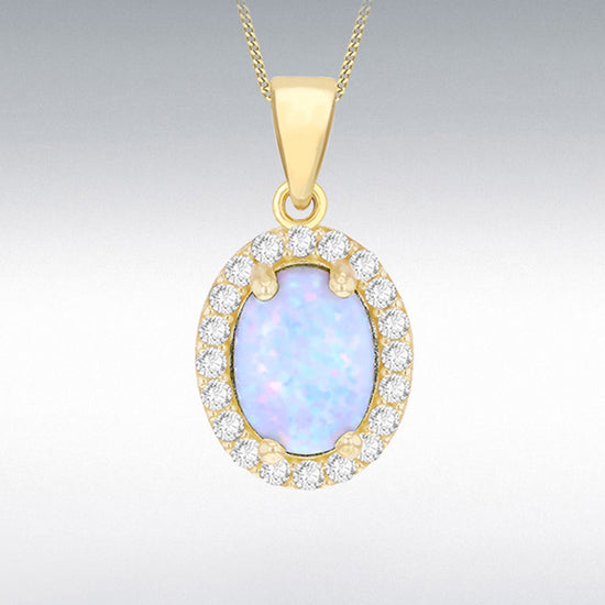 9Y OVAL SYN OPAL CZ CLUSTER PENDANT