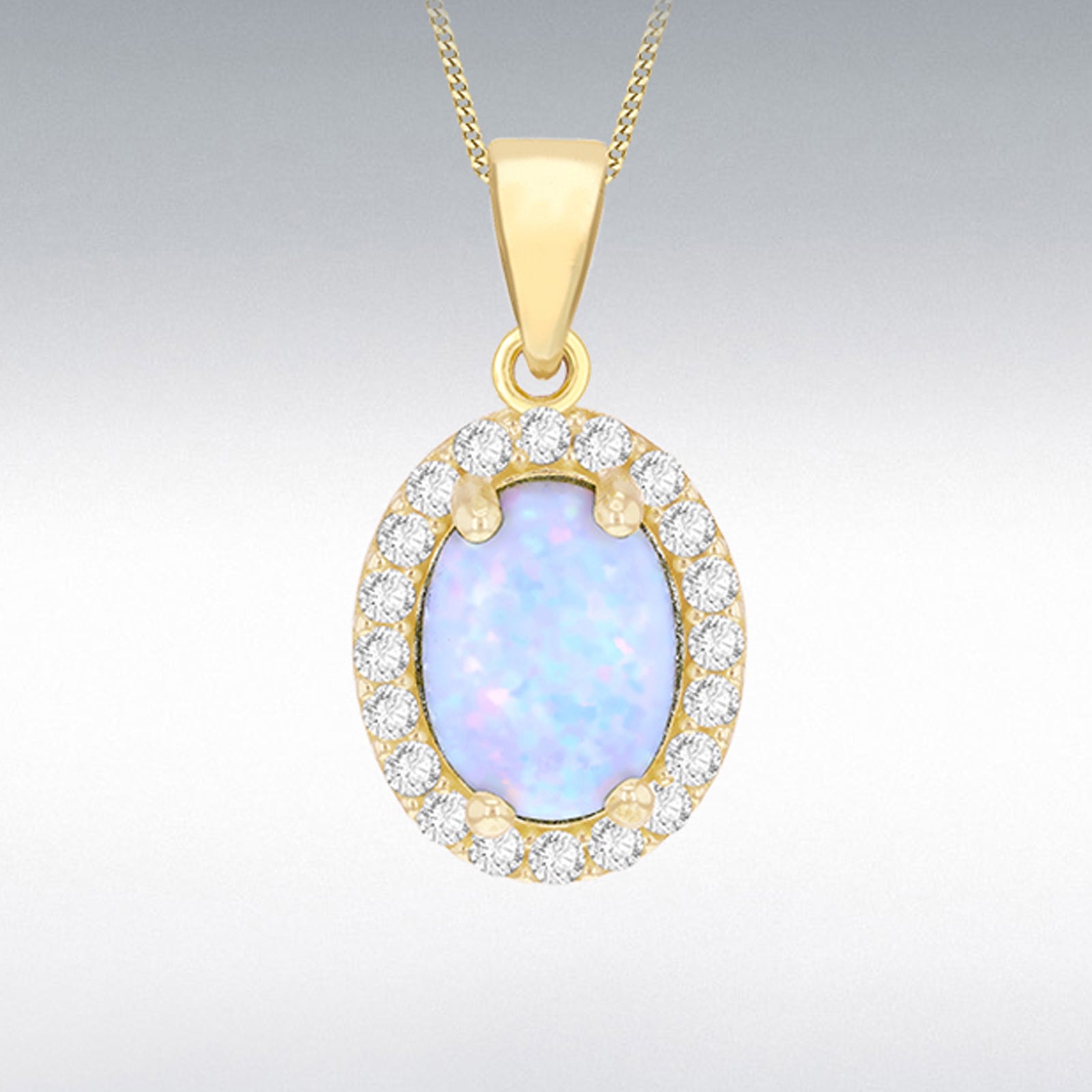 9Y OVAL SYN OPAL CZ CLUSTER PENDANT