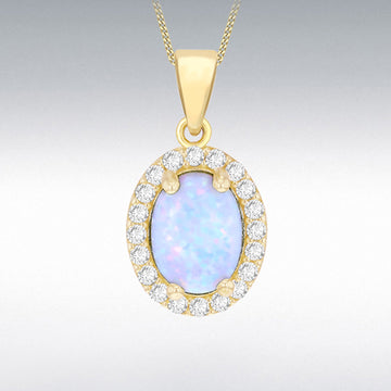 9Y OVAL SYN OPAL CZ CLUSTER PENDANT