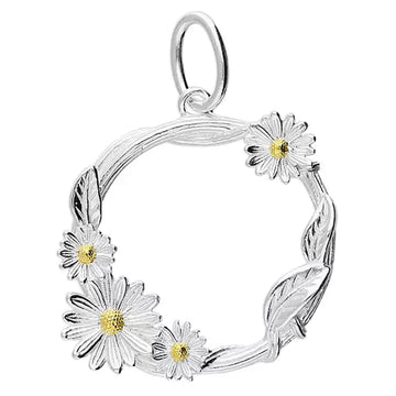 STERLING SILVER & GOLD PLATED DAISY & VINE CIRCLE PENDANT