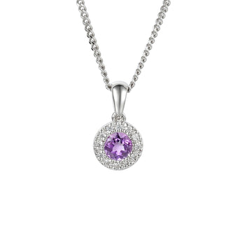 SIL AMETHYST & CZ CLUSTER PENDANT + CHAIN