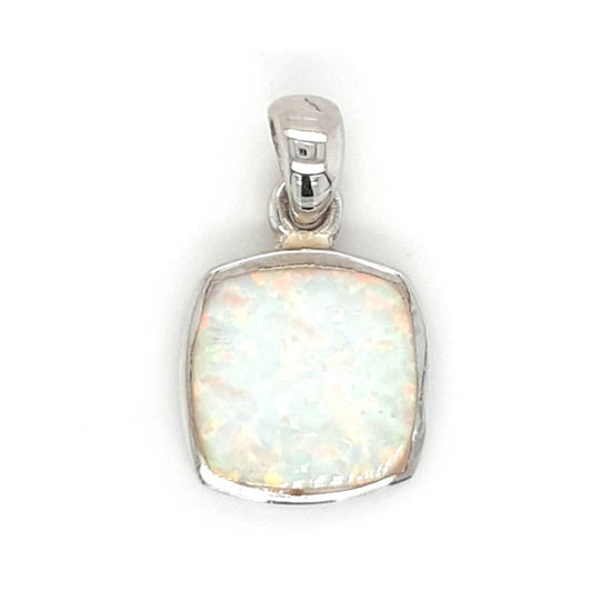 SIL SQUARE SYN WHITE OPAL PENDANT