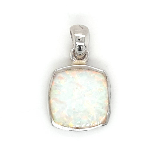 SIL SQUARE SYN WHITE OPAL PENDANT