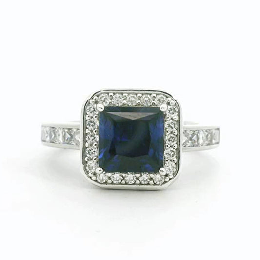 Diamonfire Silver Square Blue Cubic Zirconia Cluster Ring