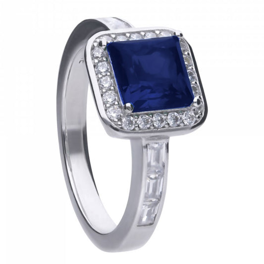 Diamonfire Silver Square Blue Cubic Zirconia Cluster Ring