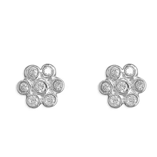 Sterling Silver Cubic Zirconia Flower Cluster Stud Earrings