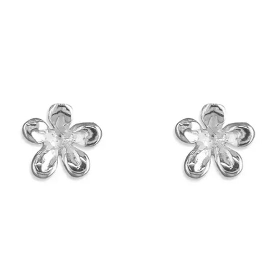 Sterling Silver Small Five-Petal Flower Stud Earrings