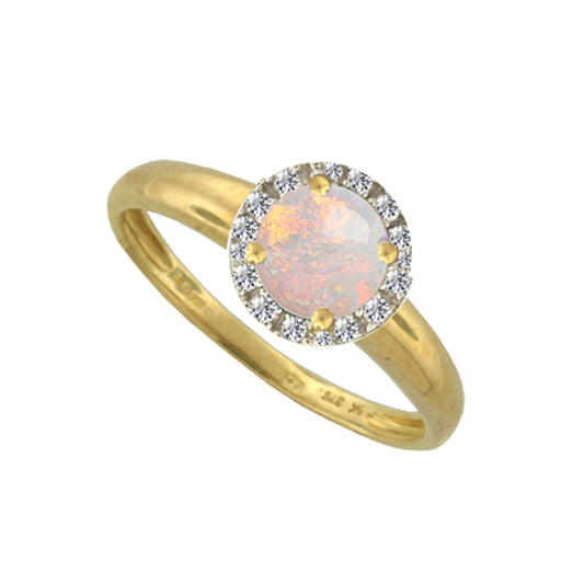 9Y ROUND OPAL & DIAMOND 0.10CT CLUSTER RING