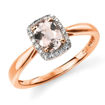 9CT ROSE GOLD MORGANITE/DIA CLSTR