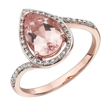 9CT ROSE GOLD T/DRP MORGANITE/DIA