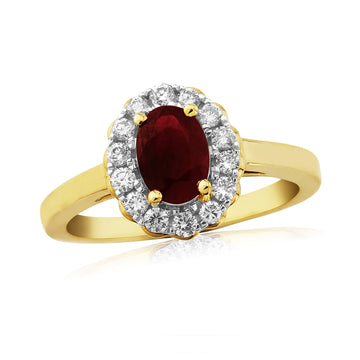 9Y OVAL RUBY 0.21CT DIAMOND CLUSTER RING