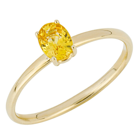 9CT YELLOW GOLD OVAL YELLOW SAPPHIRE 4 CLAW RING