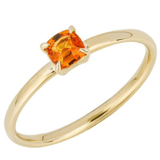 9CT YELLOW GOLD ROUND ORANGE SAPPHIRE 4 CLAW RING