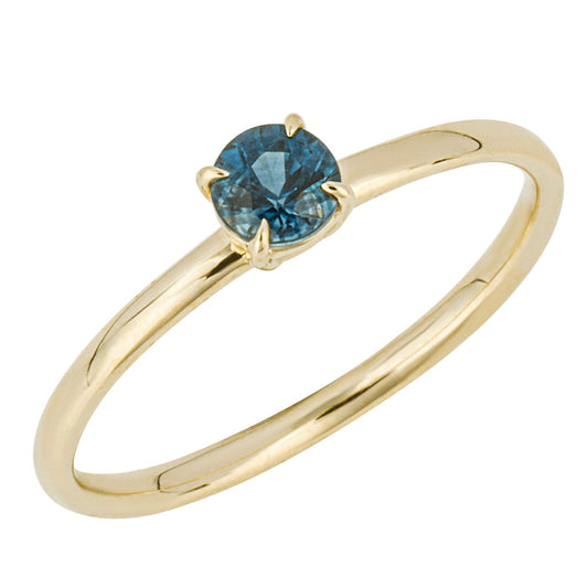 9CT YELLOW GOLD ROUND TEAL SAPPHIRE 4 CLAW RING