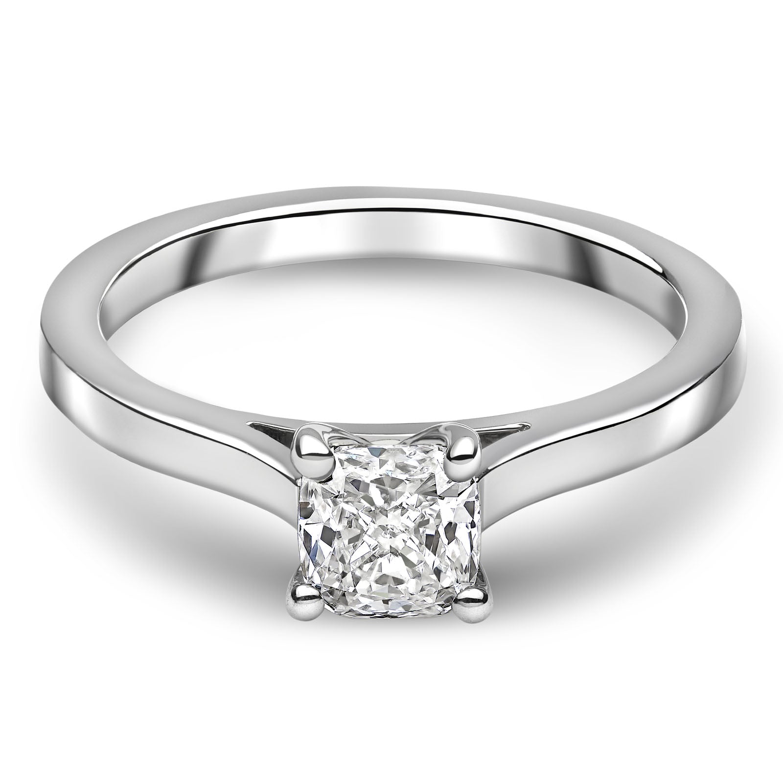 PLT DIAMOND 0.52CT HSI1 CERT CUSHION CUT 4 CLAW SOLITAIRE RING