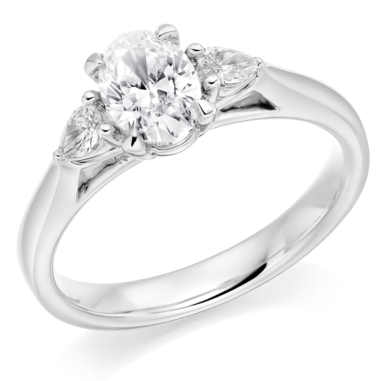 PLT 0.71CT DIA OVAL AND PEAR CUT TRIL RING