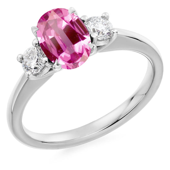 PLT 1.5CT PINK SAPP 0.35CT GS1 DIA TRILOGY