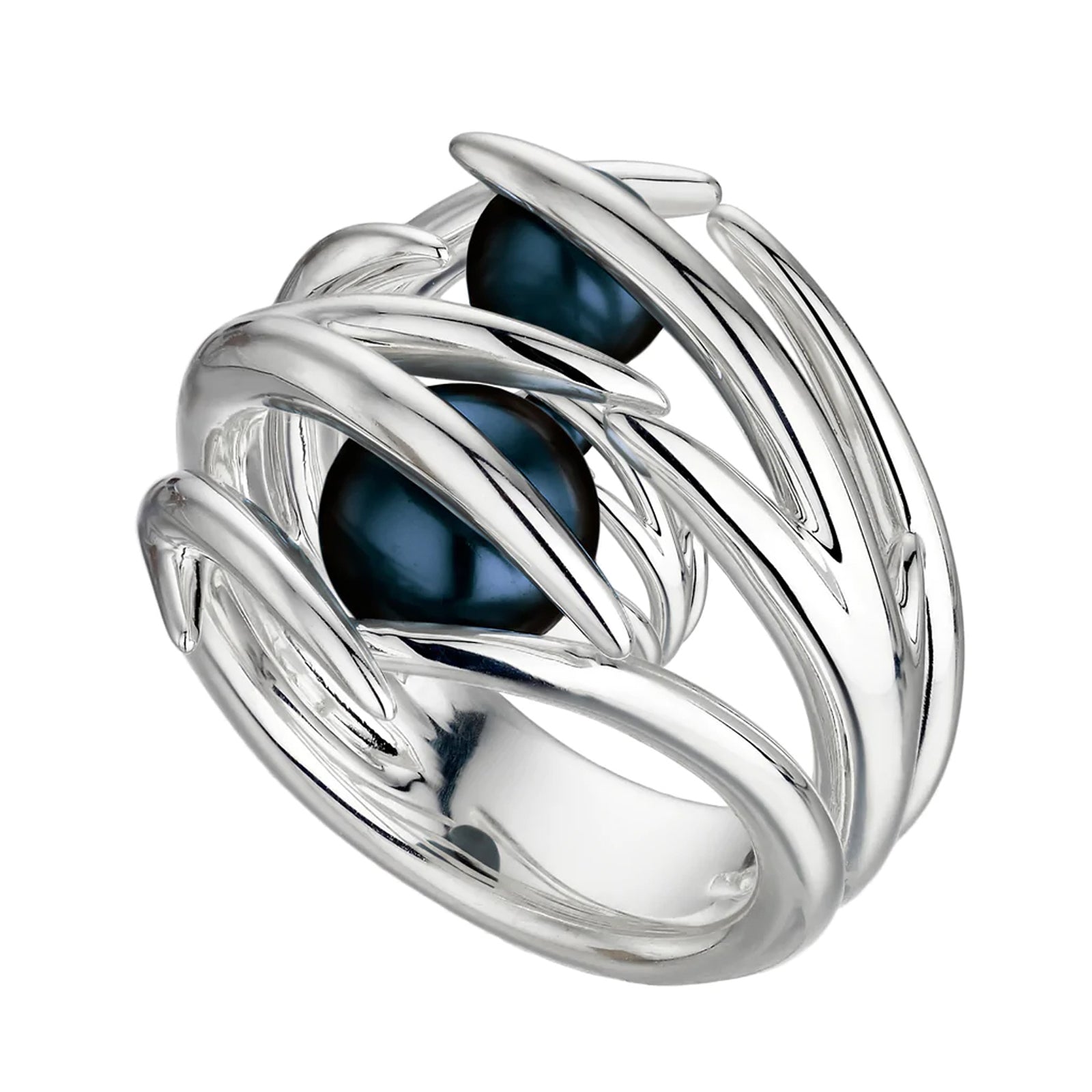 HOOKED PEARL RING - SILVER & BLACK PEARL